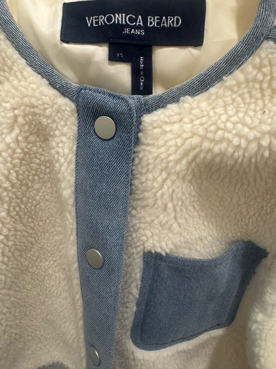 Veronica Beard Jackets & Blazers - Veronica Beard Cream Faux Shearling Jacket with Light Blue Denim Trim